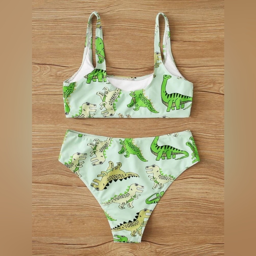 SHEIN Dinosaur Print High Waist Bikini Swimsuit
